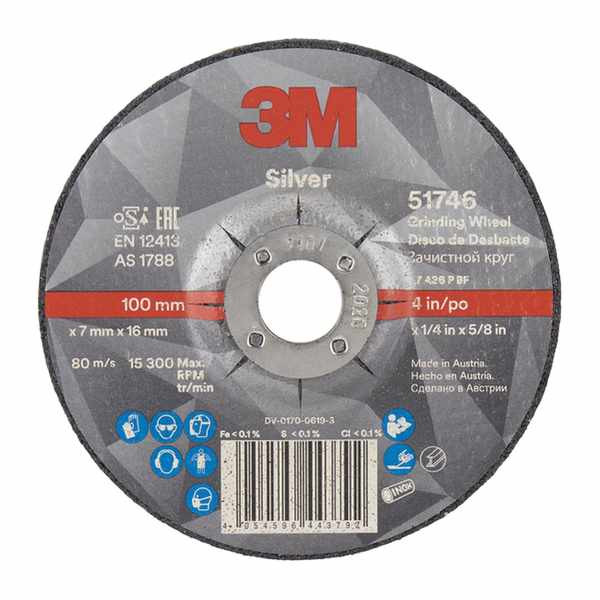 Disque à ébarber 3M Silver  moyeu déporté Plat 100 mm x 7 mm x 16 mm, 36+