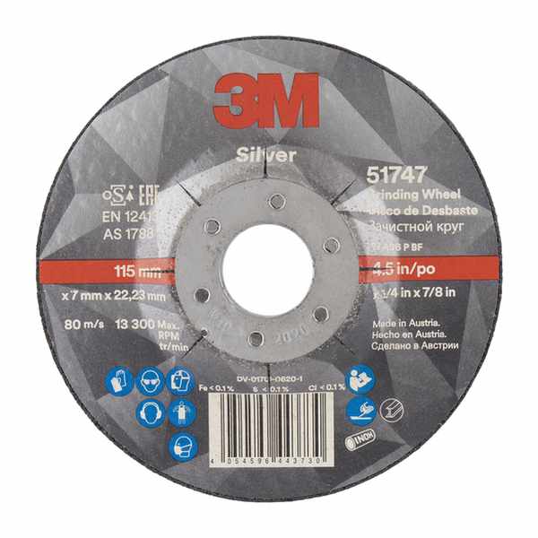 Disque à ébarber 3M Silver  moyeu déporté Plat 115 mm x 7 mm x 22.23 mm, 36+