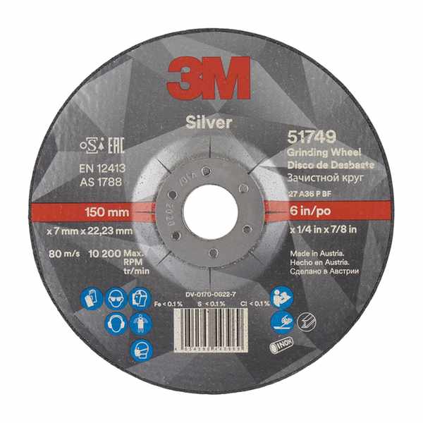 Disque à ébarber 3M Silver  moyeu déporté Plat 150 mm x 7 mm x 22.23 mm, 36+