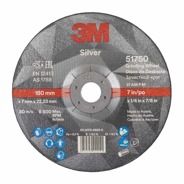 Disque à ébarber 3M Silver moyeu déporté Plat 180 mm x 7 mm x 22.23 mm, 36+