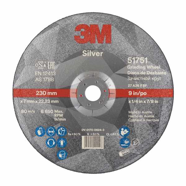 Disque à ébarber 3M Silver moyeu déporté Plat 230 mm x 7 mm x 22.23 mm, 36+