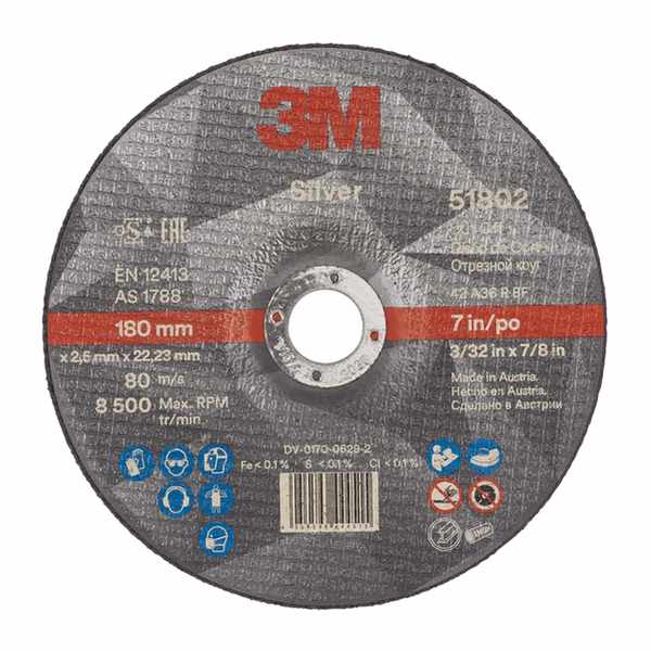Disque à tronçonner 3M Silver moyeu déporté, T42 180 mm x 2.5 mm x 22.23 mm, 36+