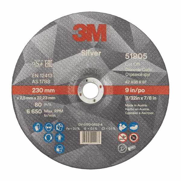 Disque à tronçonner 3M Silver moyeu déporté, T42 230 mm x 2.5 mm x 22.23 mm, 36+