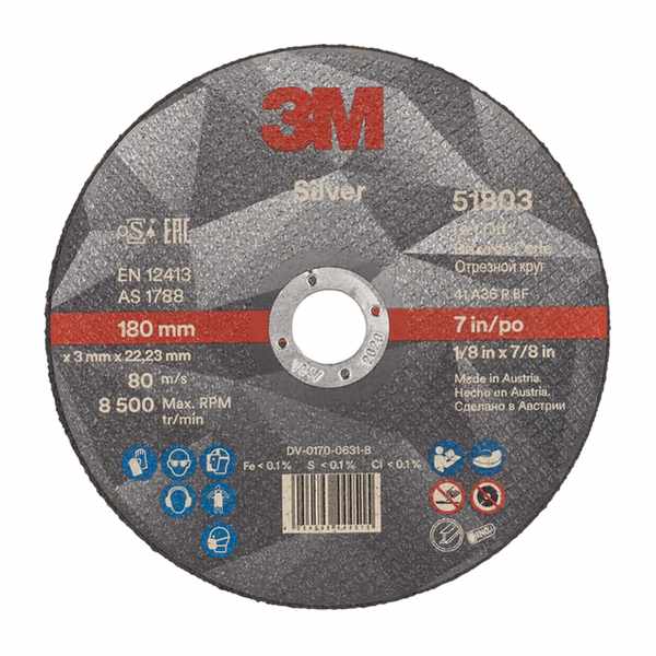 Disque à tronçonner 3M Silver plat, T41 180 mm x 3 mm x 22.23 mm, 36+