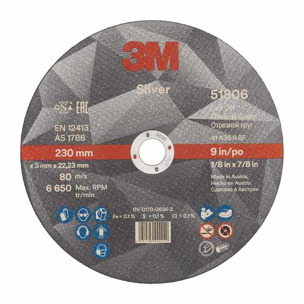 Disque à tronçonner 3M Silver plat, T41 230 mm x 3 mm x 22.23 mm, 36+