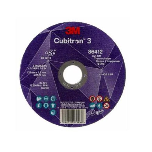 Disque à tronçonner 3M Cubitron 3, 86647, 60+, T41, 125 mm x 1 mm x 22,23 mm, EN, 25/paquet, 50 pièces/carton