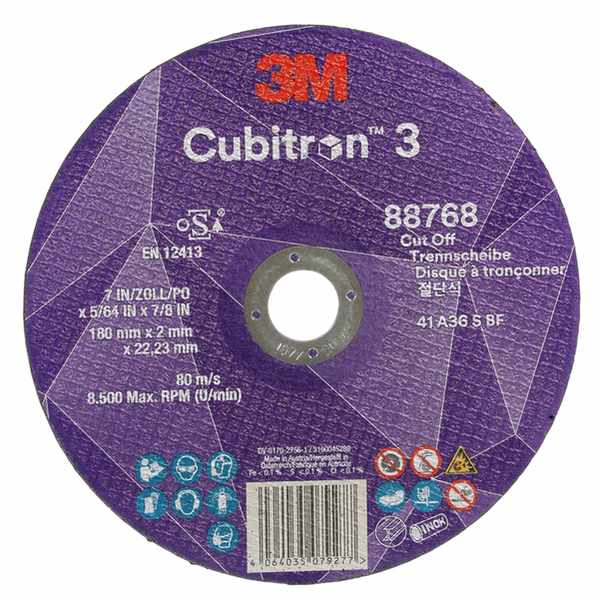 Disque à tronçonner 3M Cubitron 3, 88768, 36+, T41, 180 mm x 2 mm x 22,23 mm, EN, 25/paquet, 50 pièces/carton