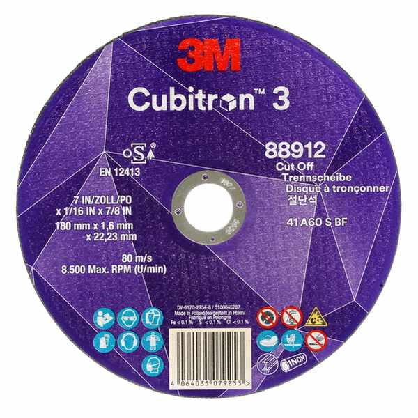 Disque à tronçonner 3M Cubitron, 60+, T41, 180 mm x 1.6 mm x 22.23mm
