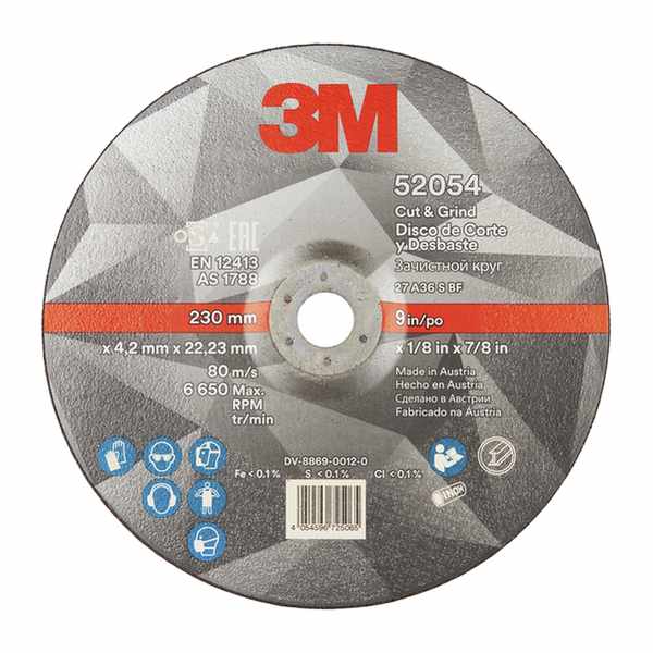 Disque ébarbage et tronçonnage 3M , 230mm x 4,2mm x 22,23mm, 36+, Typ 27 (flat)
