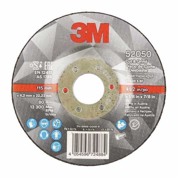 Disque ébarbage et tronçonnage 3M, 115mm x 4,2mm x 22,23mm, 36+, Typ 27 (flat),