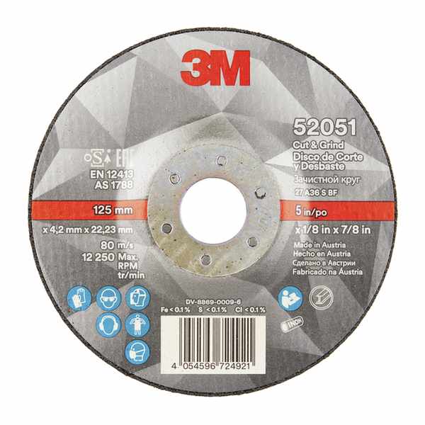 Disque ébarbage et tronçonnage 3M, 125mm x 4,2mm x 22,23mm, 36+, Typ 27 (flat),