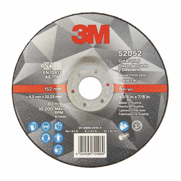 Disque ébarbage et tronçonnage 3M, 150mm x 4,2mm x 22,23mm, 36+, Typ 27 (flat),