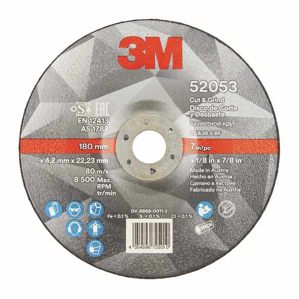 Disque ébarbage et tronçonnage 3M, 180mm x 4,2mm x 22,23mm, 36+, Typ 27 (flat),