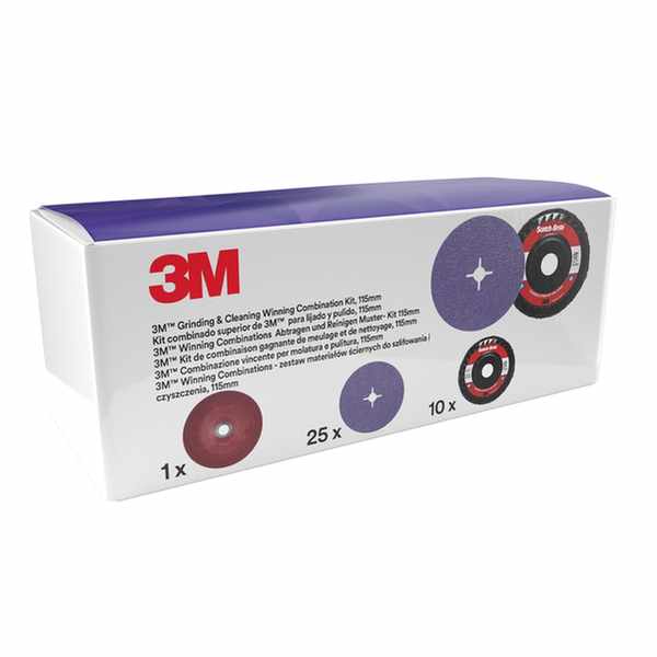 Kit de meulage et d\'affinage 3M, includes 125 mm 1182C and XO-DR Disc, with 1 Fibre Disc Ribbed Back-up Pad