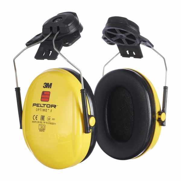 Coquilles Optime(TM) I Jaunes avec attaches P3E* A utiliser pendant des postes courts ou longs.Convient aux environnements industriels. mais également à l\'extérieur Serre-tête  acier à ressort inoxydable.