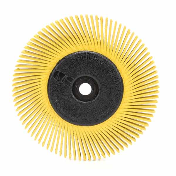 Brosse Bristle radiale Scotch-Brite Type S BB-ZB Filetage M14 TA. jaune. diamètre 150 mm x 13 mm x 25 mm. P80. avec adaptateur