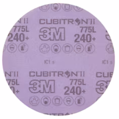 Disque abrasif support polyester 3M Cubitron II Hookit 775L, 203mm, Grain 240+, Plein