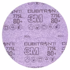 Disque abrasif support polyester 3M Cubitron II Hookit 775L, 203mm, Grain 80+, Plein