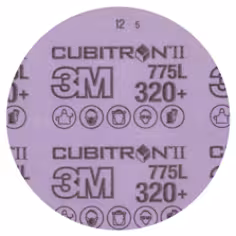 Disque abrasif support polyester 3M Cubitron II Hookit 775L, 203mm, Grain 320+, Plein