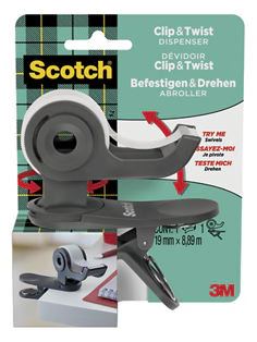 Dévidoir de ruban Clip & Twist C19, gris + Ruban invisible Scotch® Magic, 19 mm x 8,89 m, 1 rouleau/paquet