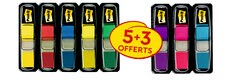 Marque-Pages Post-it®, Petit, Couleurs Assorties, 11.9 mm x 43.2 mm, Pack Promotionnel, 35 Marque-Pages/Dévidoir, 5 Dévidoirs + 3 Gratuits/Paquet