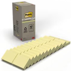 Notes Recyclées Post-it®, Jaune Canari, 38 mm x 51 mm, 100 Feuilles/Bloc, 24 Blocs/Paquet, 100% PEFC, SGSCH-PEFC-COC-110078