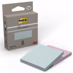 Notes Recyclées Post-it®, Rose et Vert, 76 mm x 76 mm, 100 Feuilles/Bloc, 2 Blocs/Paquet, 100% PEFC, SGSCH-PEFC-COC-110078