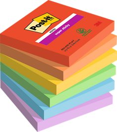 Notes Post-it® Super Sticky, Collection Playful, 76 mm x 76 mm, 90 Feuilles/Bloc, 6 Blocs/Paquet, 100% PEFC, SGSCH-PEFC-COC-110078