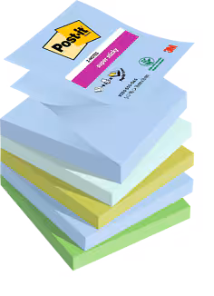 Z-Notes Post-it® Super Sticky, Collection Oasis, 76 mm x 76 mm, 90 Feuilles/Bloc, 5 Blocs/Paquet, 100% PEFC, SGSCH-PEFC-COC-110078