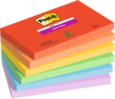 Notes Post-it® Super Sticky, Collection Playful, 127 mm x 76 mm, 90 Feuilles/Bloc, 6 Blocs/Paquet, 100% PEFC, SGSCH-PEFC-COC-110078