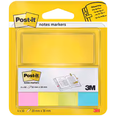 Marque-Pages En Papier Post-it®, Couleurs Néon Assorties, 20 mm x 38 mm, 50 Feuilles/Bloc, 4 Blocs/Paquet, 100% PEFC, SGSCH-PEFC-COC-110078