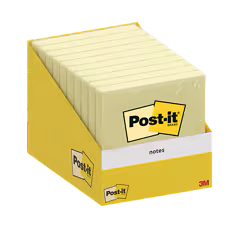 Notes Post-it®, Canary Yellow, 76 mm x 76 mm, 100 Feuilles/Bloc, 1 Bloc/Boîte, Paquet de Carton, 100% PEFC, SGSCH-PEFC-COC-110078
