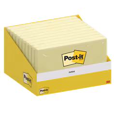 Notes Post-it®, Canary Yellow, 127 mm x 76 mm, 100 Feuilles/Bloc, 1 Bloc/Boîte, Paquet de Carton, 100% PEFC, SGSCH-PEFC-COC-110078