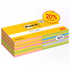Cube De Notes Post-it®, Couleurs Assorties, 76 mm x 76 mm, 450 Feuilles/Bloc, 2 Blocs/Paquet, 100% PEFC, SGSCH-PEFC-COC-110078