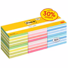 Cube De Notes Post-it®, Couleurs Assorties, 76 mm x 76 mm, 450 Feuilles/Bloc, 6 Blocs/Paquet, 100% PEFC, SGSCH-PEFC-COC-110078
