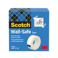 Ruban adhésif Scotch® Wall Safe, Se décolle sans trace sur les murs, 19 mm x 33 m, 1 rouleau/paquet