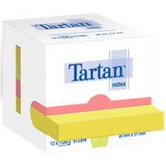 Notes Tartan 5138N, Couleurs Néon Assorties, 51 mm x 38 mm, 12 Blocs/Paquet, Paquet de Carton, 100% PEFC, SGSCH-PEFC-COC-110078