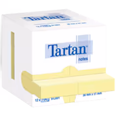 Notes Tartan 5138Y, Jaune, 51 mm x 38 mm, 12 Blocs/Paquet, Paquet de Carton, 100% PEFC, SGSCH-PEFC-COC-110078
