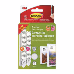 Languettes accroche tableaux Command 17218WHI-12-FGN-VP, blanches, larges et extra-larges, 4 paires L + 8 paires XL (24 languettes), multi-pack