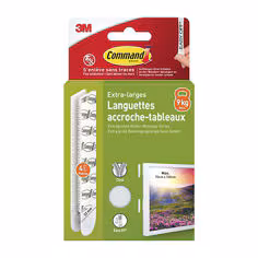 Languettes accroche tableaux Command 17217WHI-4-FGN, blanches, extra-larges, 4 paires (8 languettes)