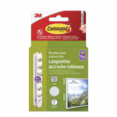 Languettes accroche tableaux Command 17207WHI-4-FGN-S, blanches, étroites, 4 paires (8 languettes)