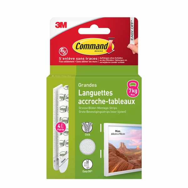 Languettes accroche tableaux Command 17206WHI-4-FGN, blanches, grandes, 4 paires (8 languettes)