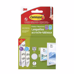 Languettes accroche tableaux Command 17203WHI-12-FGN-VP, blanches, petites et moyennes, 4 paires S + 8 paires M (24 languettes), multi-pack