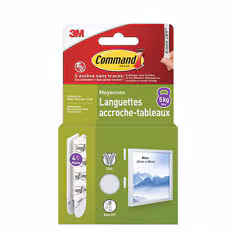 Languettes accroche tableaux Command 17204WHI-4-FGN, blanches, moyennes, 4 paires (8 languettes)