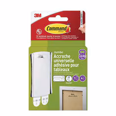 Accroche tableaux adhésive universelle Command 17048-1-FGN, grand format, 1 crochet + 4 languettes par paquet