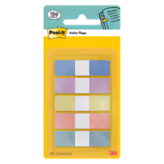 Marque-Pages Post-it® 683-5PASTEL0, Couleurs pastel assorties, 11,9 mm x 43,2 mm, 20 Marque-Pages par couleur, 100 Marque-Pages/paquet, 1 Dévidoir/paquet