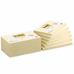 Post-it® Notes 655-CY, Canary Yellow, single wrapped, 76mmx127mm, 100 sheets, 12 Pads/Pack, 100% PEFC, SGSCH-PEFC-COC-110078