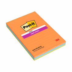 Notes Super Sticky Post-it® Grand Format, Collection Boost, Lignées, 101 mm x 152 mm, 45 Feuilles/Bloc, 3 Blocs/Paquet, 100% PEFC, SGSCH-PEFC-COC-110078