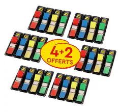 Marque-Pages Post-it®, Petit, Couleurs Assorties, 11.9 mm x 43.2 mm, Pack Promotionnel, 35 Marque-Pages/Dévidoir, 4 Dévidoirs + 2 Gratuits/Paquet