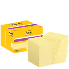 Notes Post-it® Super Sticky, Jaune Canari, 51 mm x 76 mm, 90 Feuilles/Bloc, 12 Blocs/Paquet, Paquet de Carton, 100% PEFC, SGSCH-PEFC-COC-110078